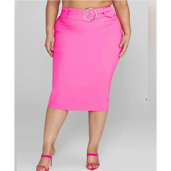 Fashion to Figure Pink Alina Belted Midi Skirt 4X - Picture 2 of 8